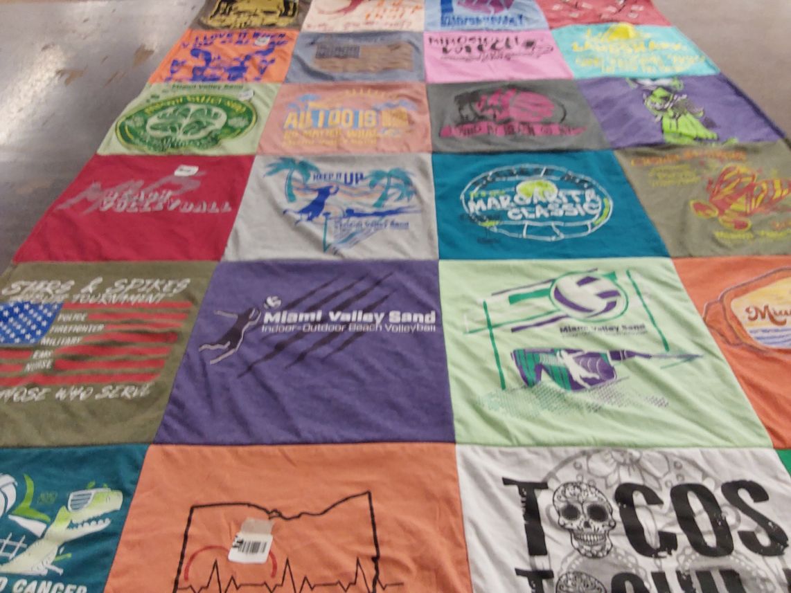 T-shirt quilt with sports, beach volleyball themes by Jennifer from OH