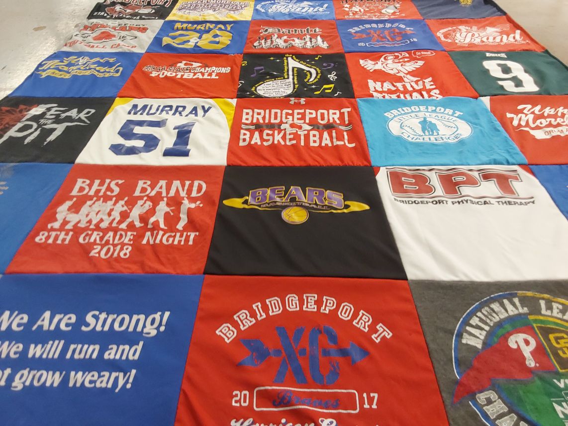T-shirt quilt featuring bridgeport bears, bridgeport xc by Patti from WV