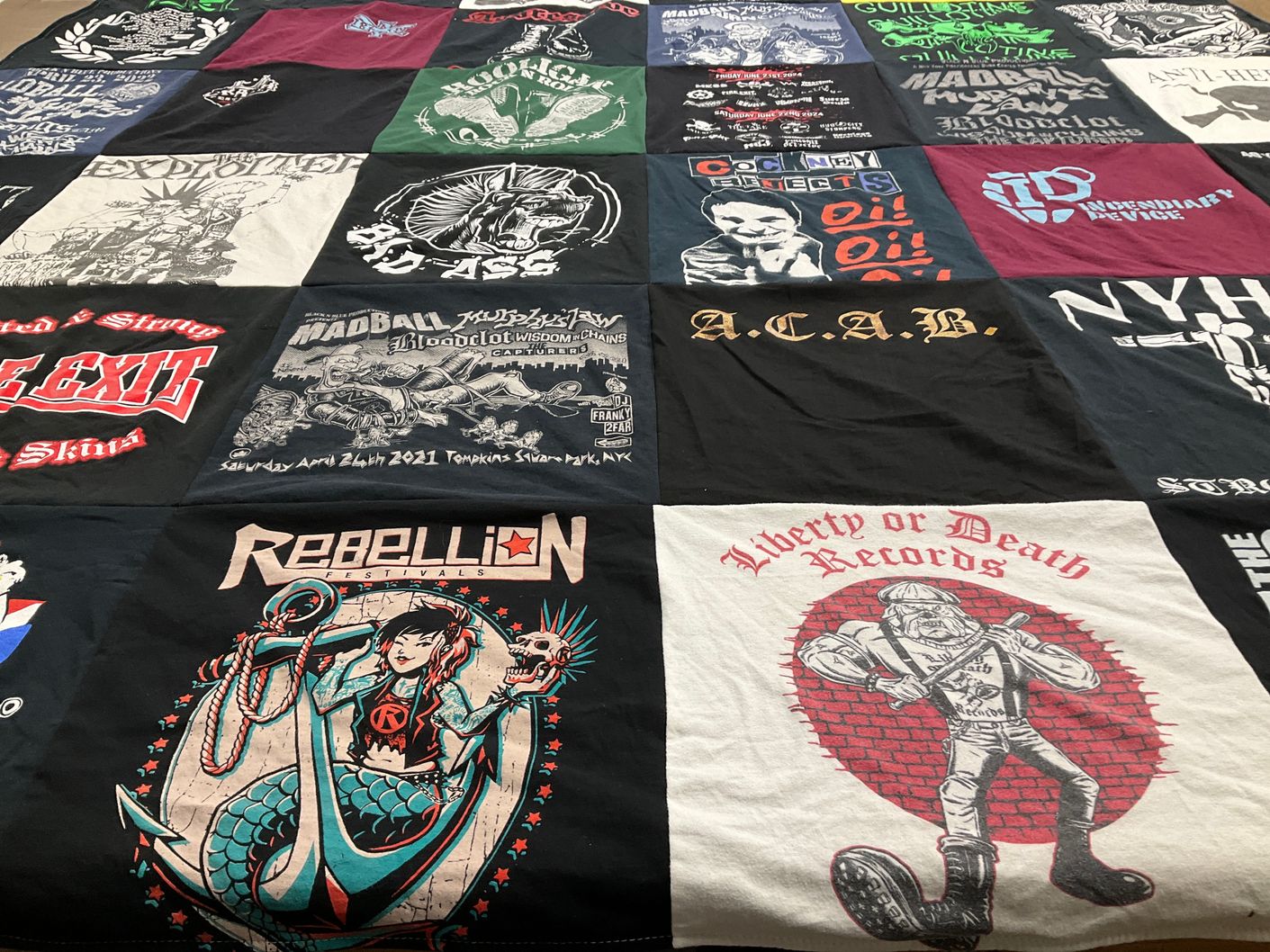T-shirt quilt with music, punk themes by Michael from ID