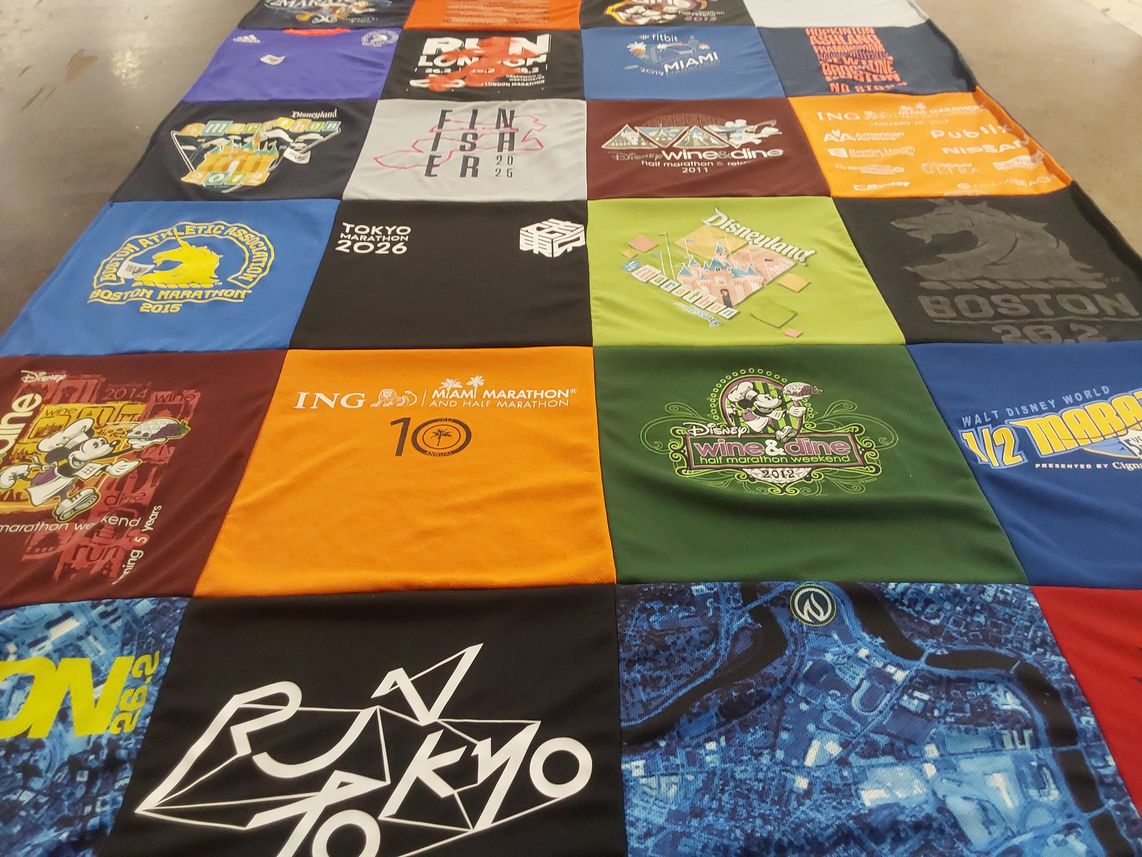 T-shirt quilt with running, marathons themes by David from FL