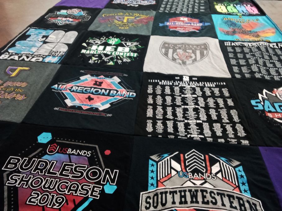 T-shirt quilt with music, band themes by Shana from TX
