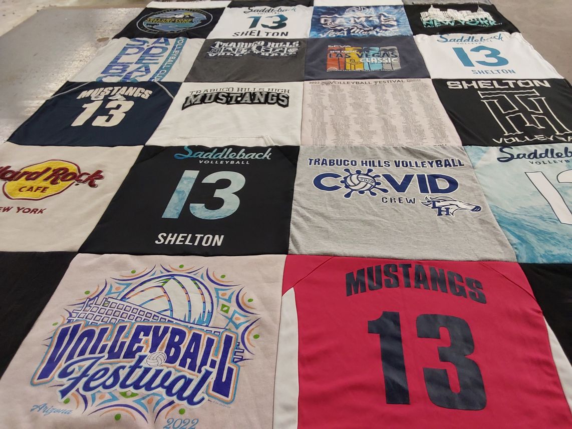 T-shirt quilt featuring trabuco hills high school mustangs by Amanda from CA