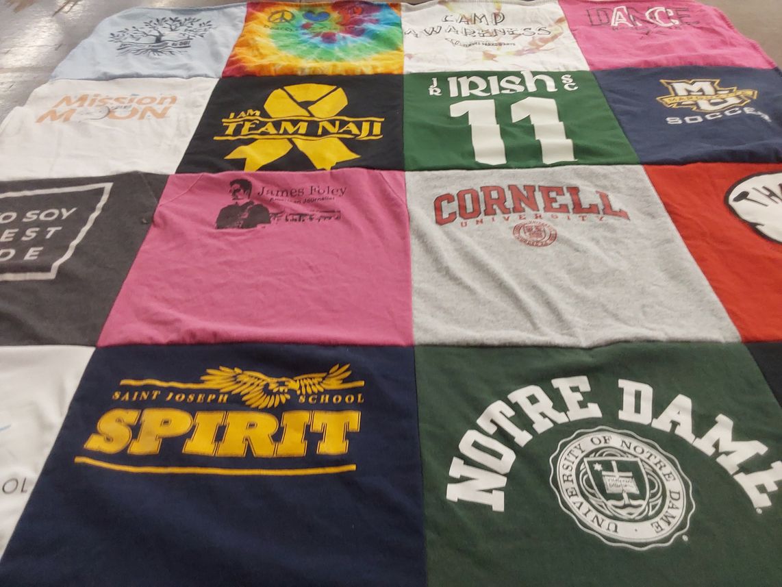 T-shirt quilt from cornell university, saint joseph school by Rachel from IN