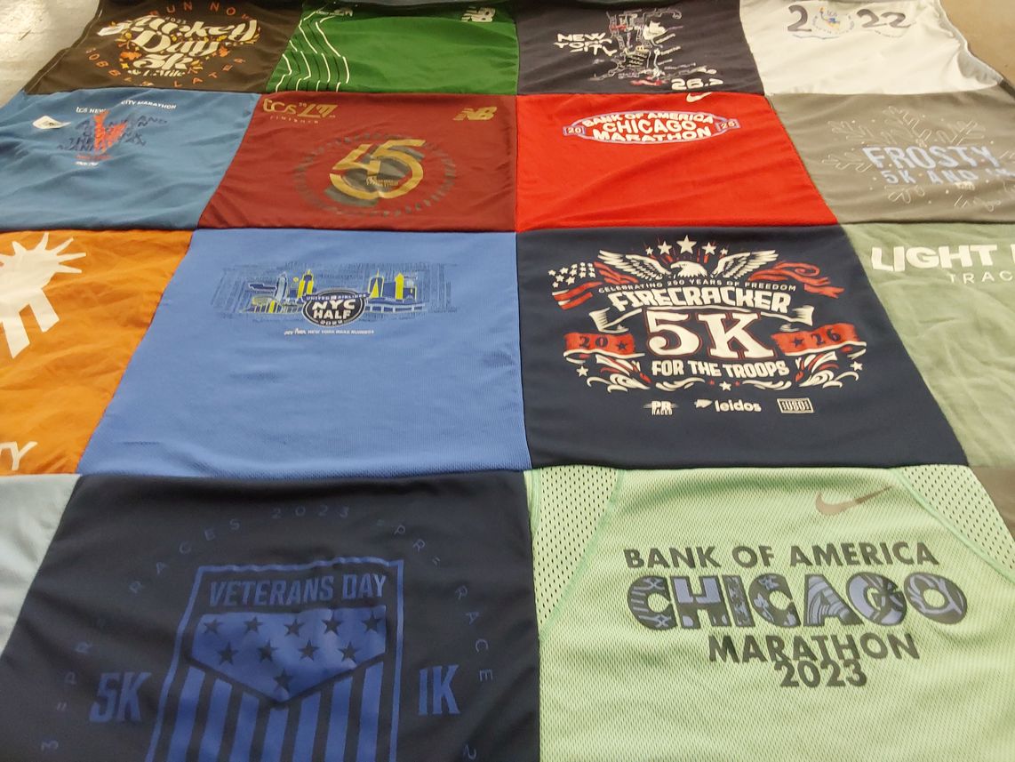 T-shirt quilt with running, marathon themes by Laura from VA