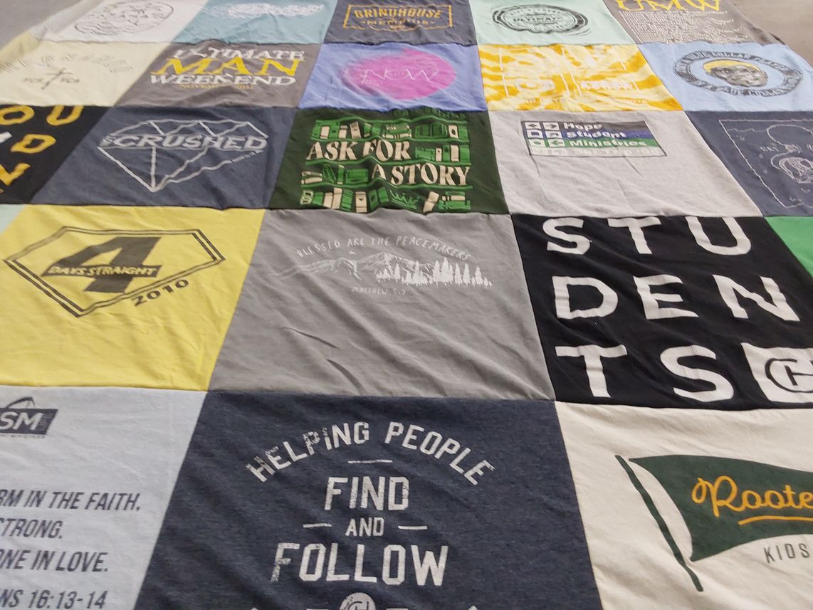 T-shirt quilt with youth ministry, community themes by Kirby from MS