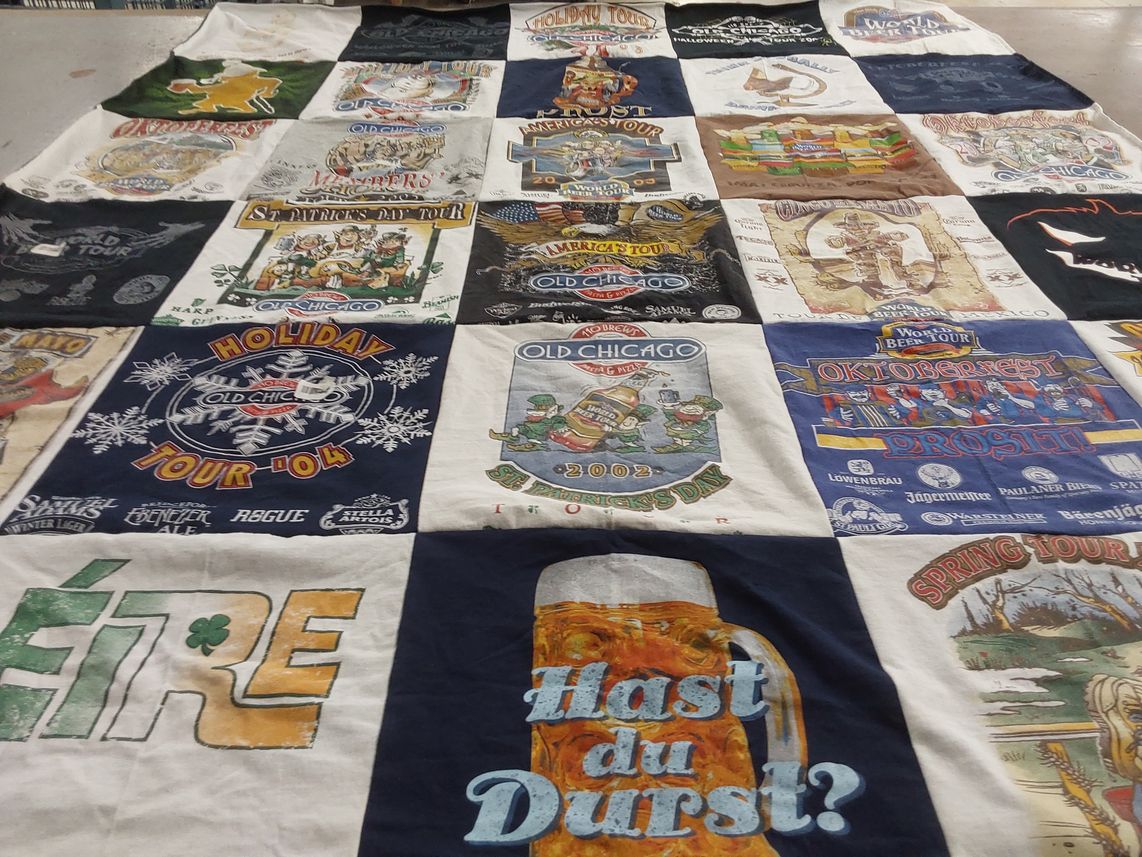 T-shirt quilt with beer, festivals themes by Melissa from NE