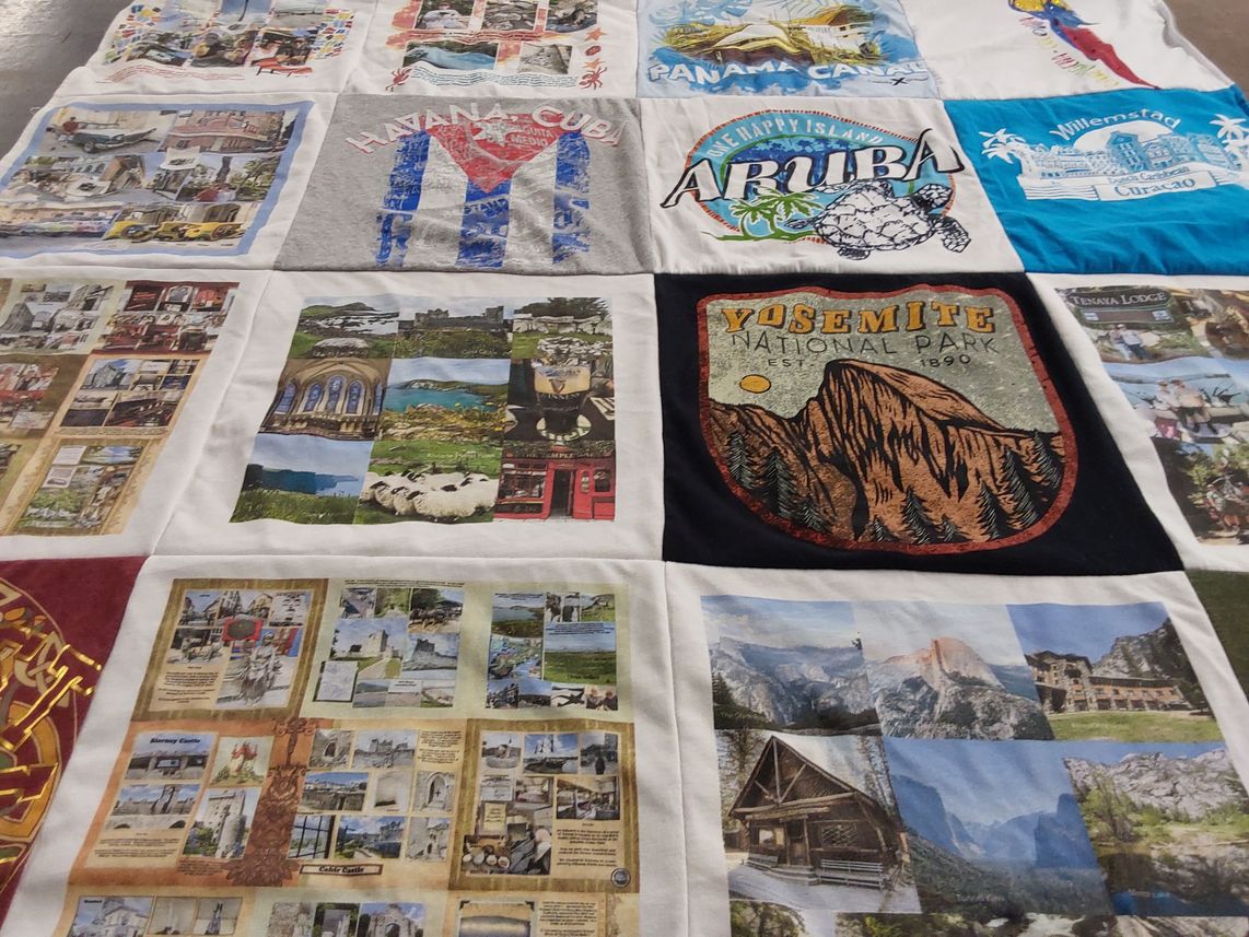 T-shirt quilt with travel, nature themes by Lori from FL