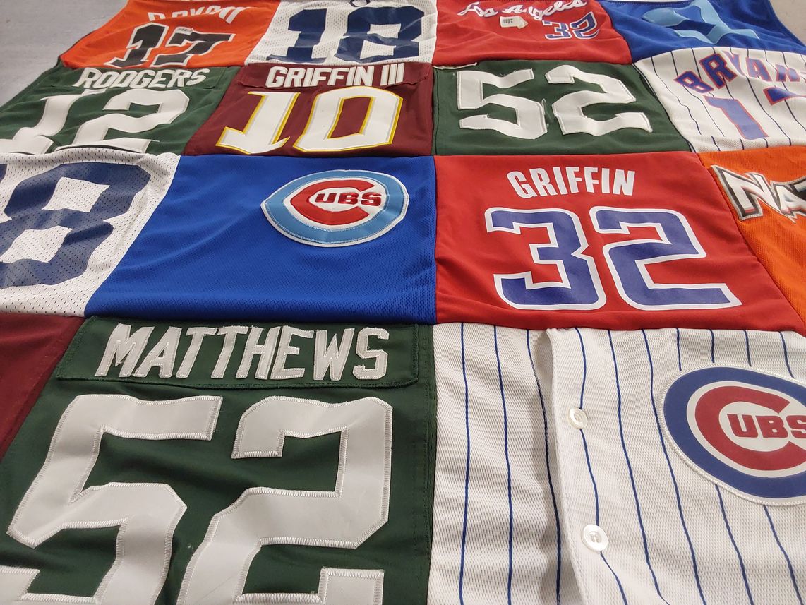 T-shirt quilt featuring chicago cubs by Sally from IN