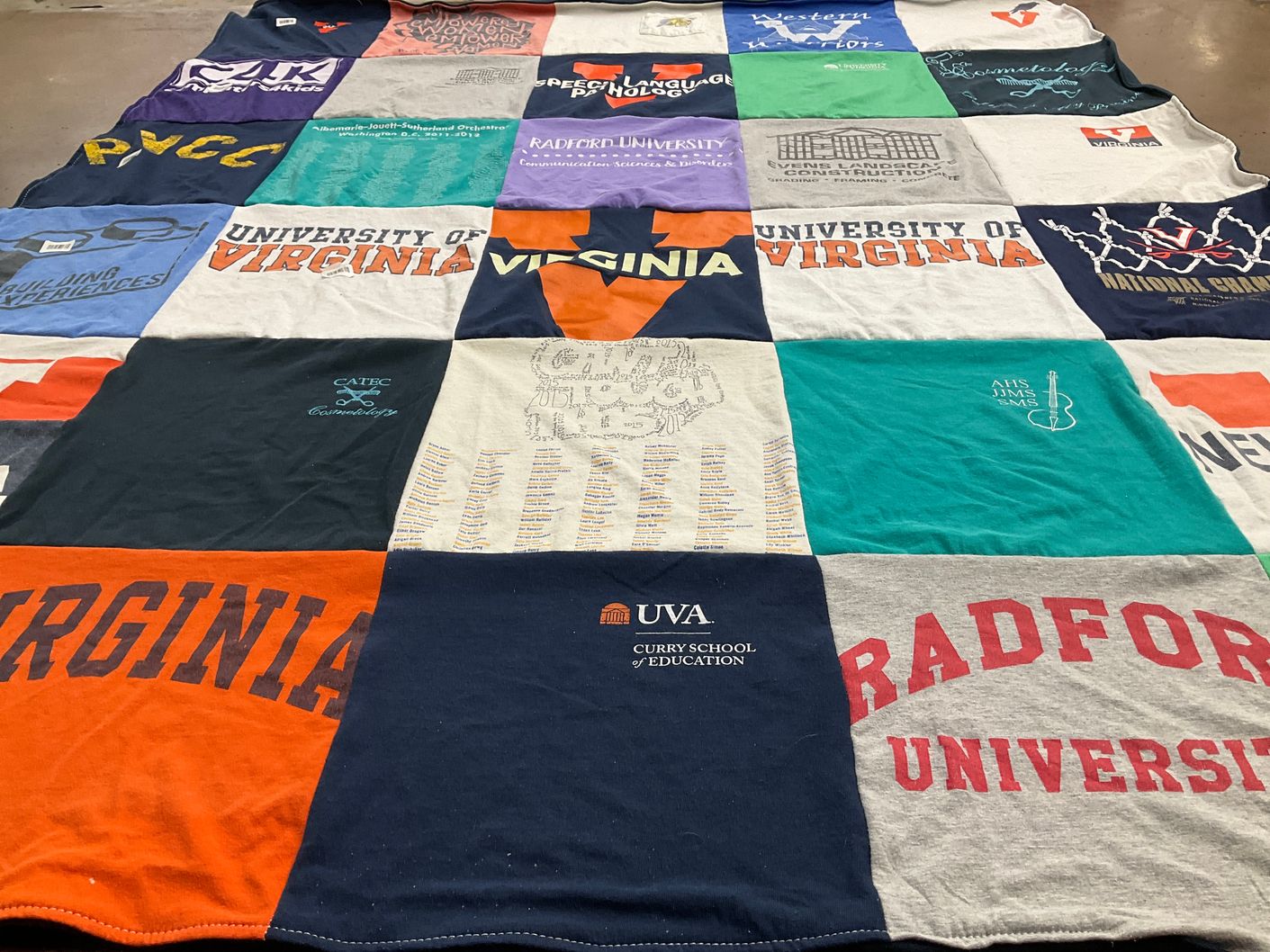 T-shirt quilt from university of virginia, radford university by Breyanna from CA