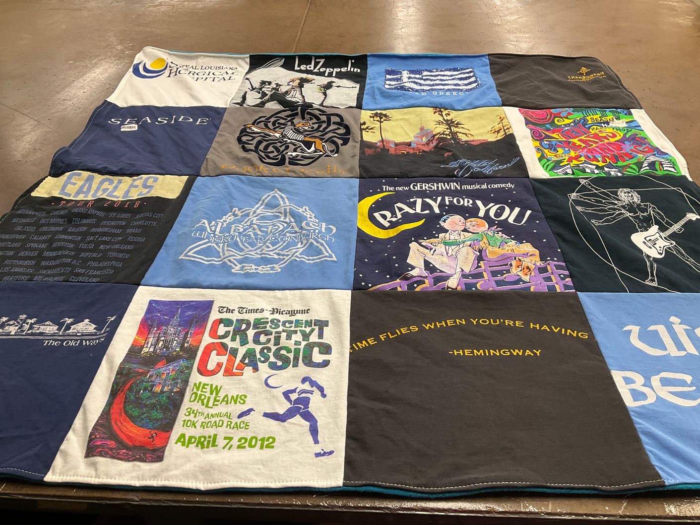 T-shirt quilt with music, theater themes by Melanie from LA