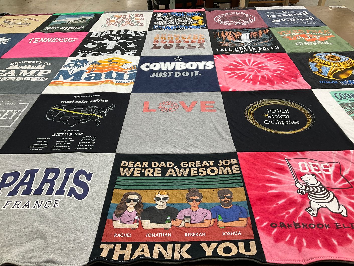 T-shirt quilt with travel, family themes by Jonathan from SC