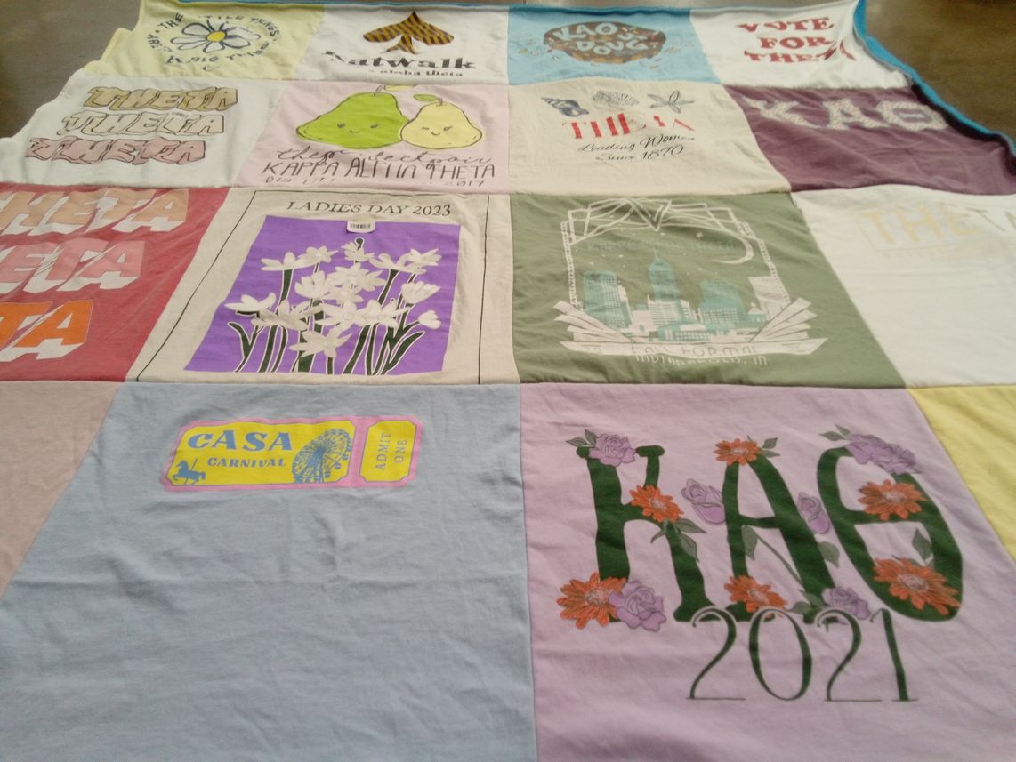 T-shirt quilt with sororities, events themes by Megan from IL