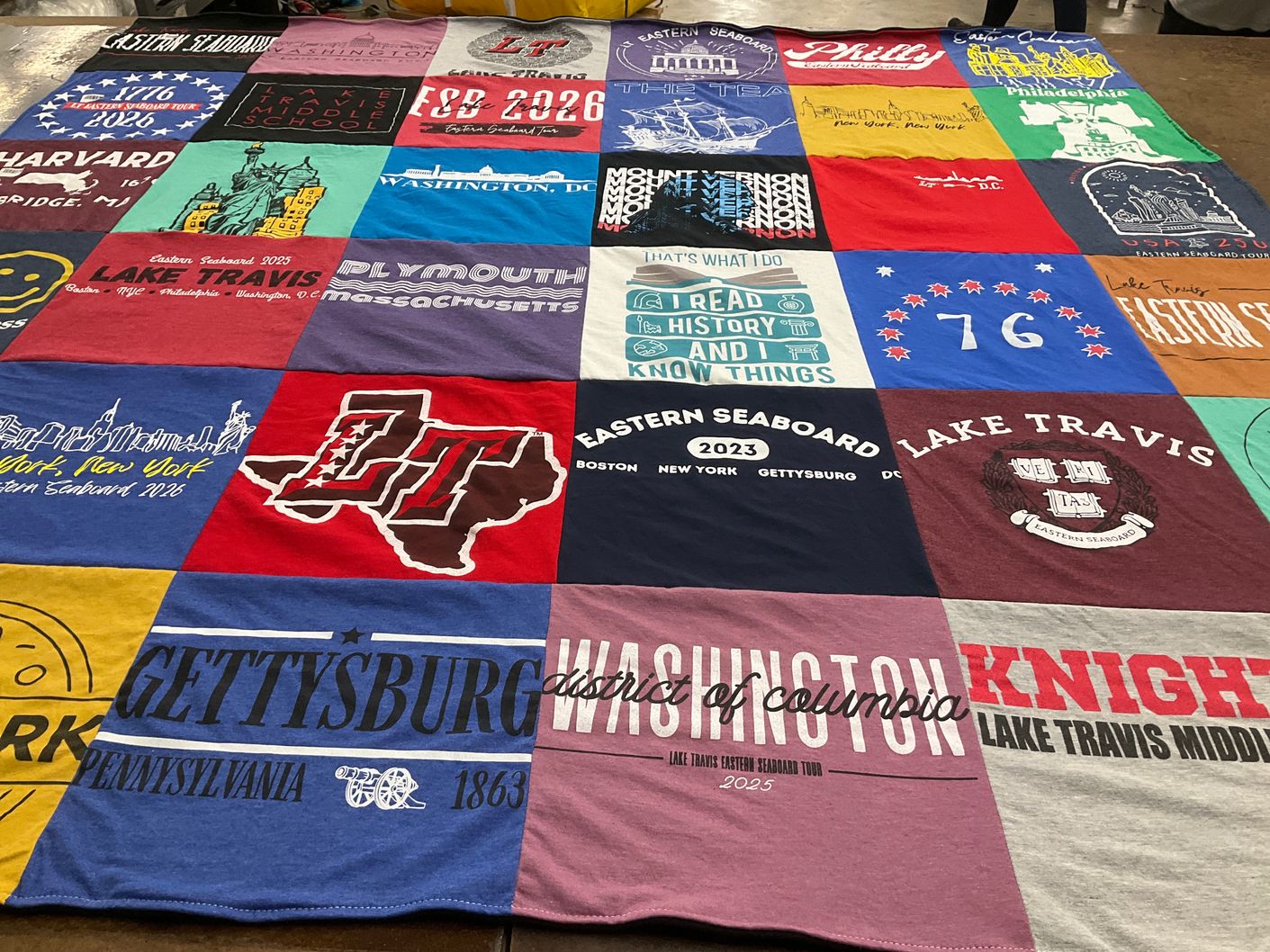 T-shirt quilt from lake travis middle school, harvard university by Rachel from TX