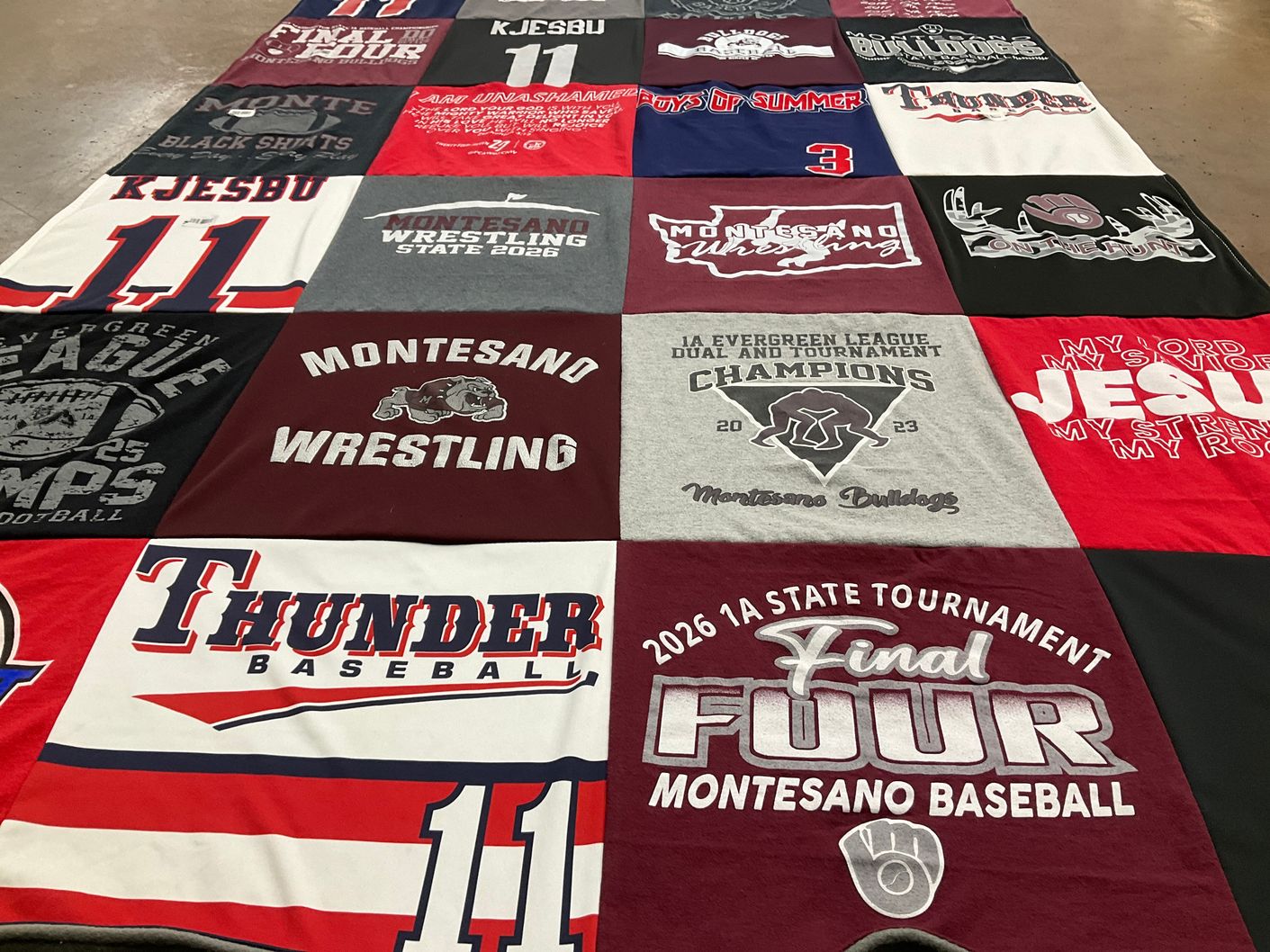 T-shirt quilt featuring montesano bulldogs by Lisa from WA