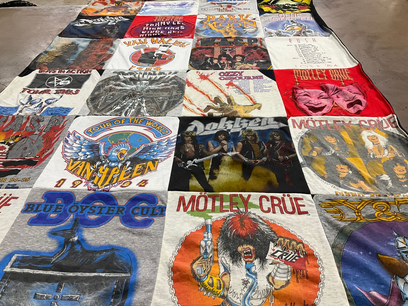 T-shirt quilt with music, rock bands themes by Jeanne from GA