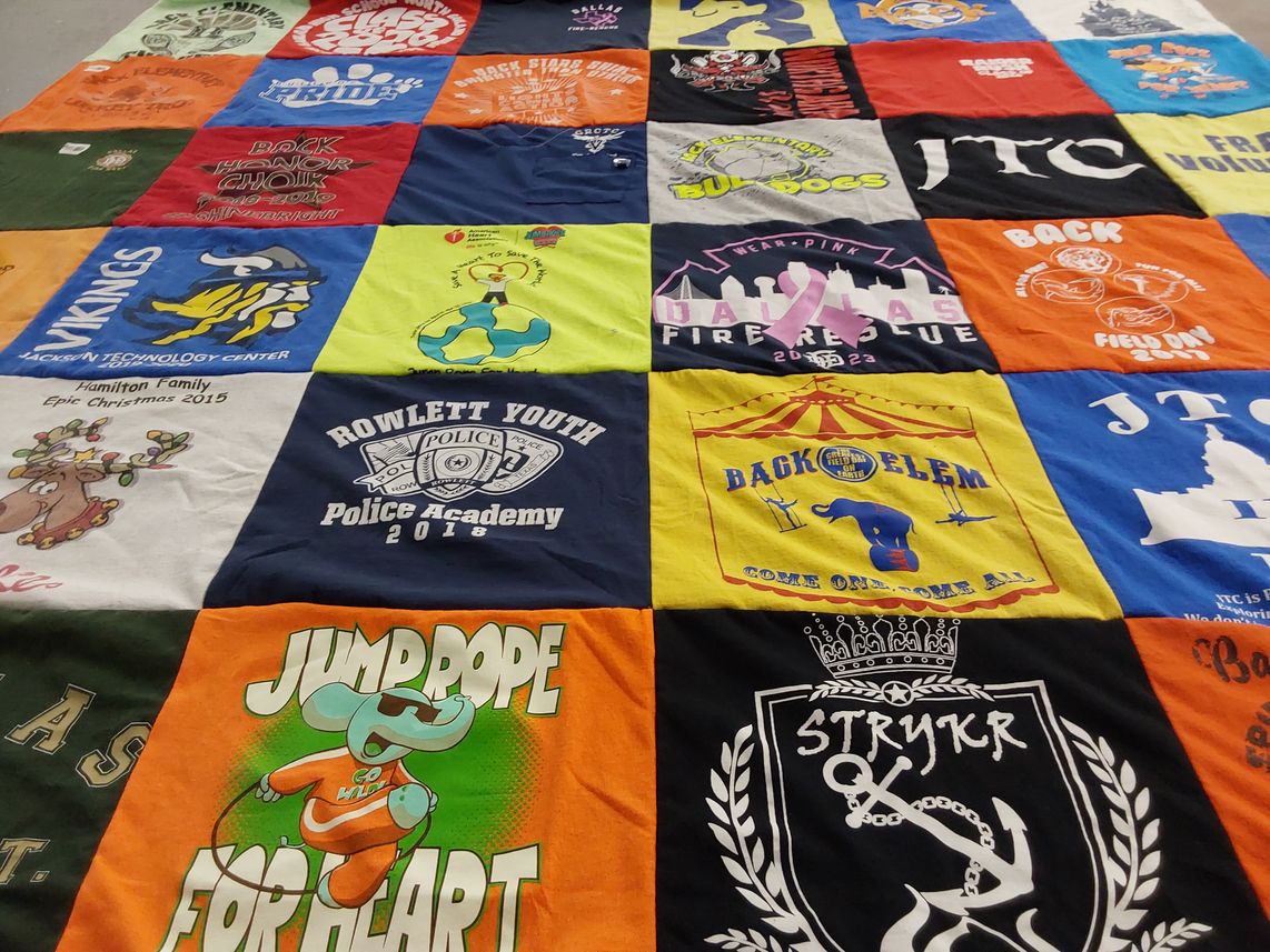 T-shirt quilt featuring rowlett youth police academy, back elem school by Llewelyn from TX