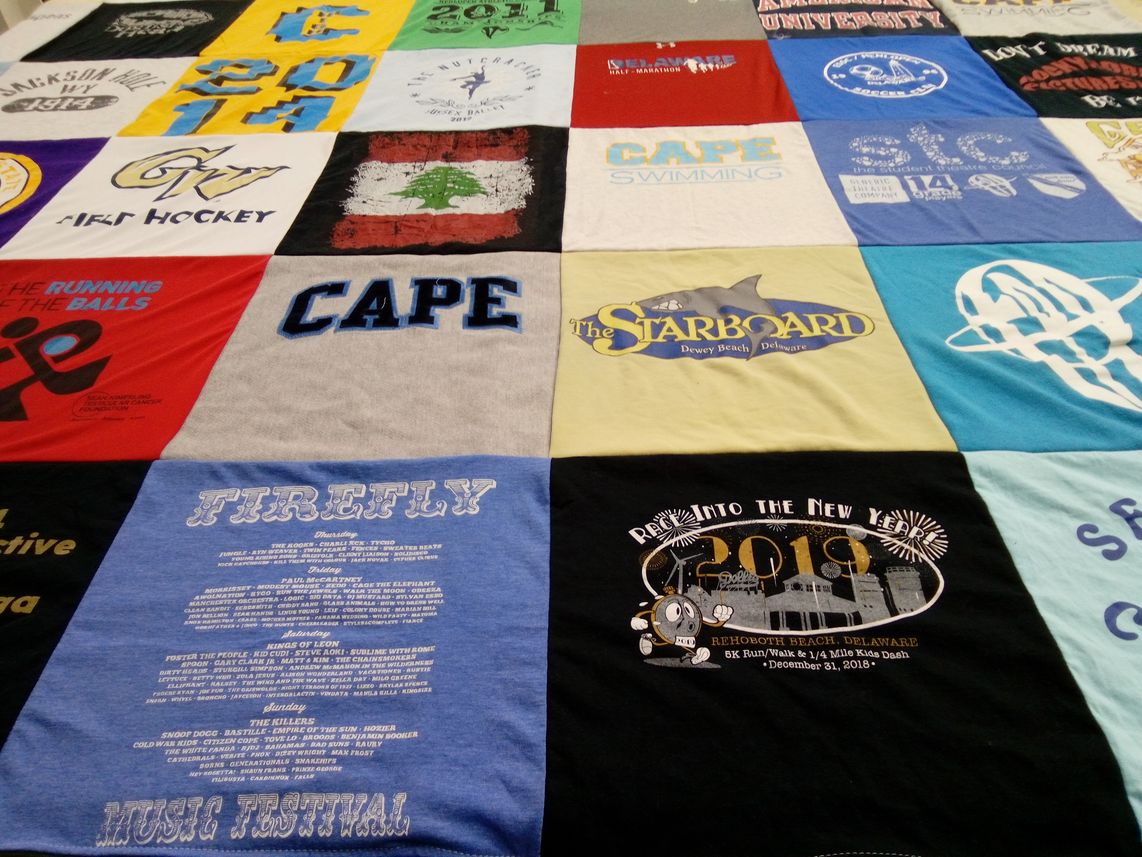 T-shirt quilt from george washington university, cape henlopen high school by Hiba from DE