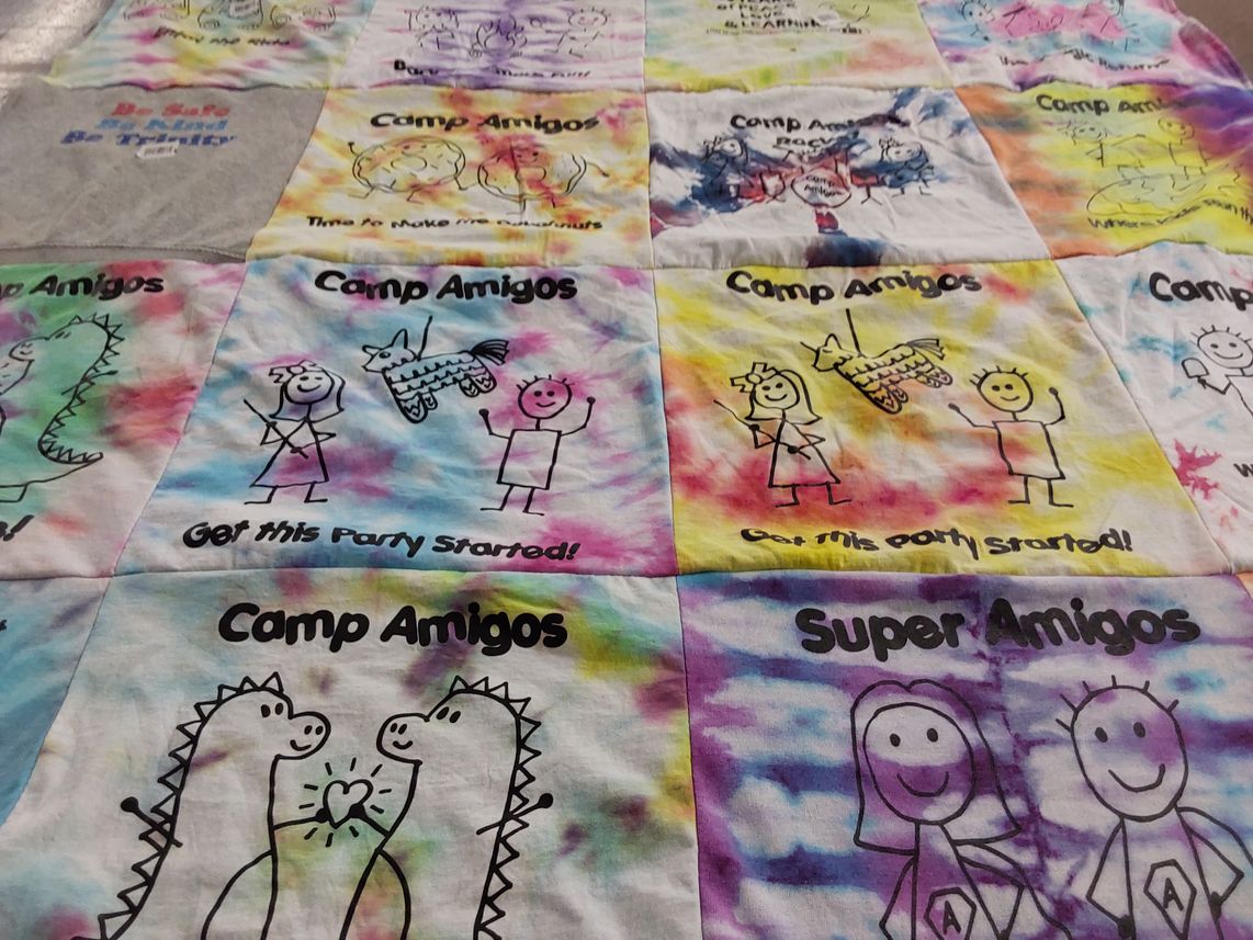 T-shirt quilt with camping, friendship themes by Monica from IL
