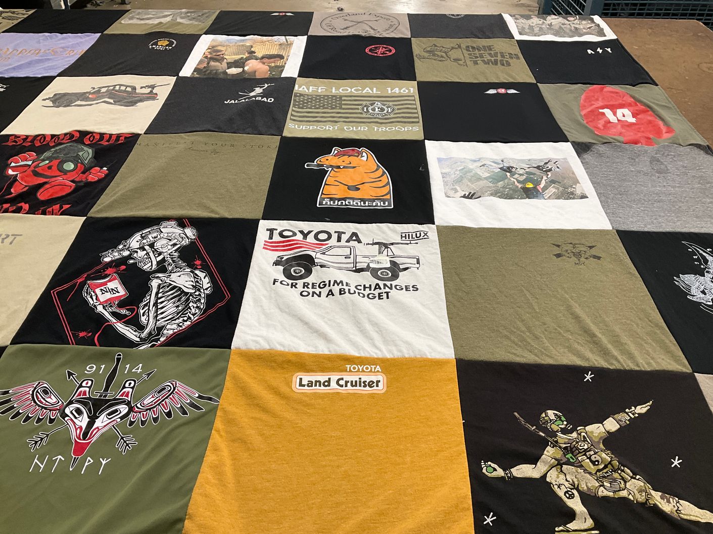 T-shirt quilt with military, automobiles themes by ethan from WA