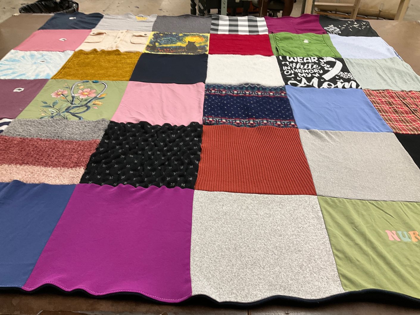 T-shirt quilt with crafting, sewing themes by Tara from MA