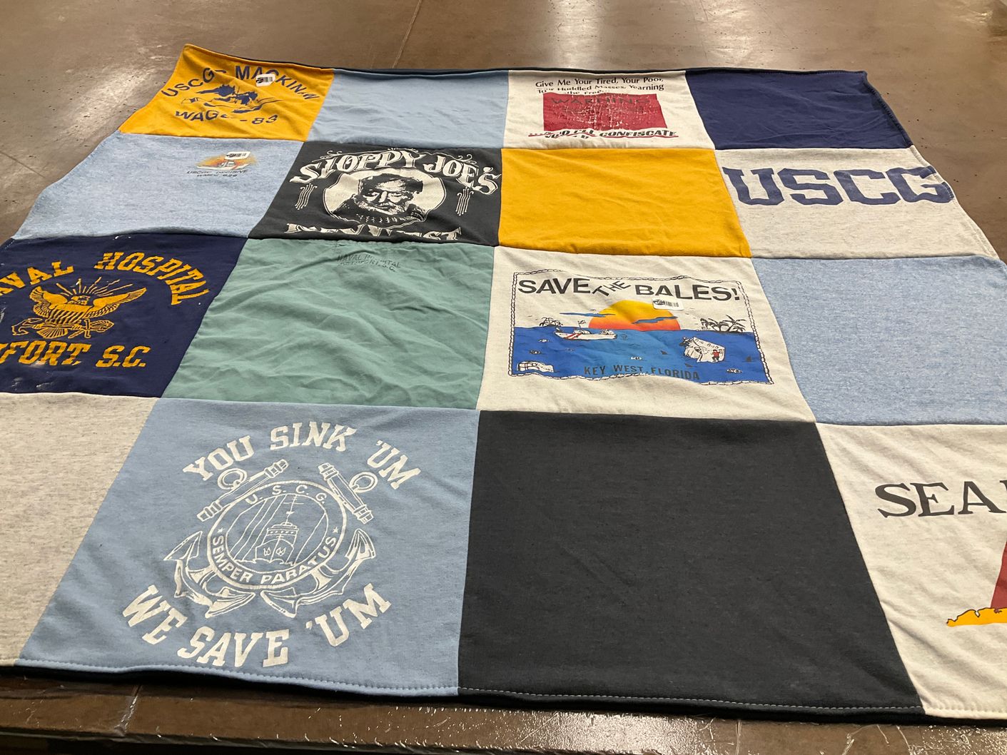 T-shirt quilt with coast guard, naval history themes by Jill from GA