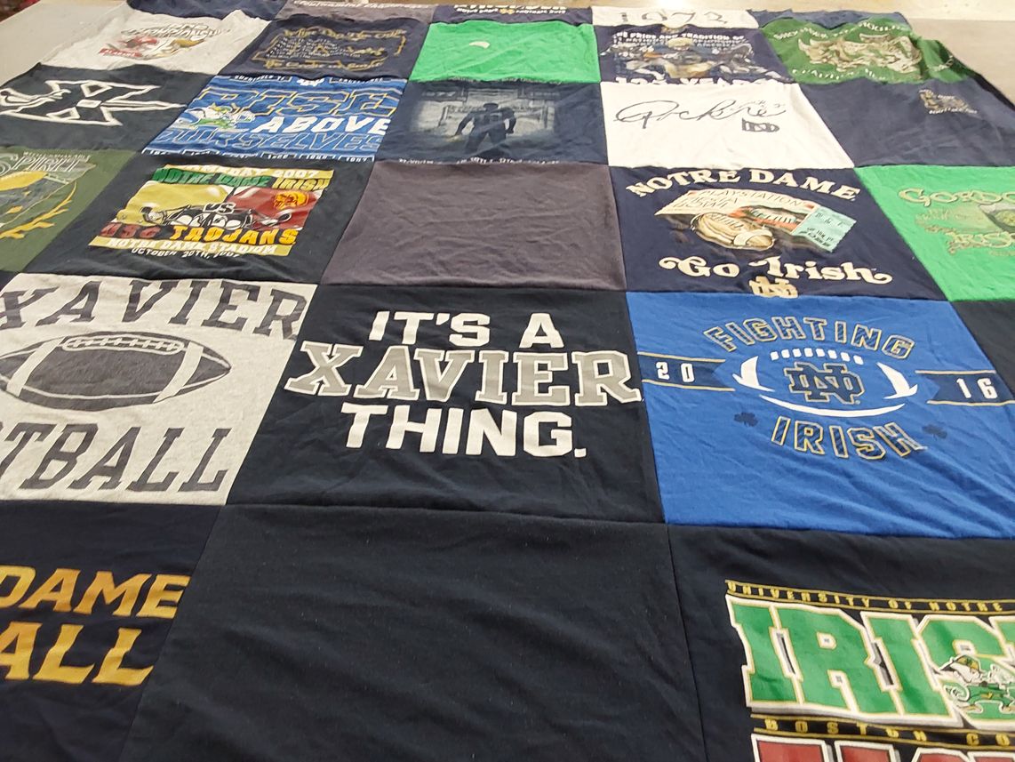 T-shirt quilt featuring xavier university football, notre dame fighting irish by Adam from OH