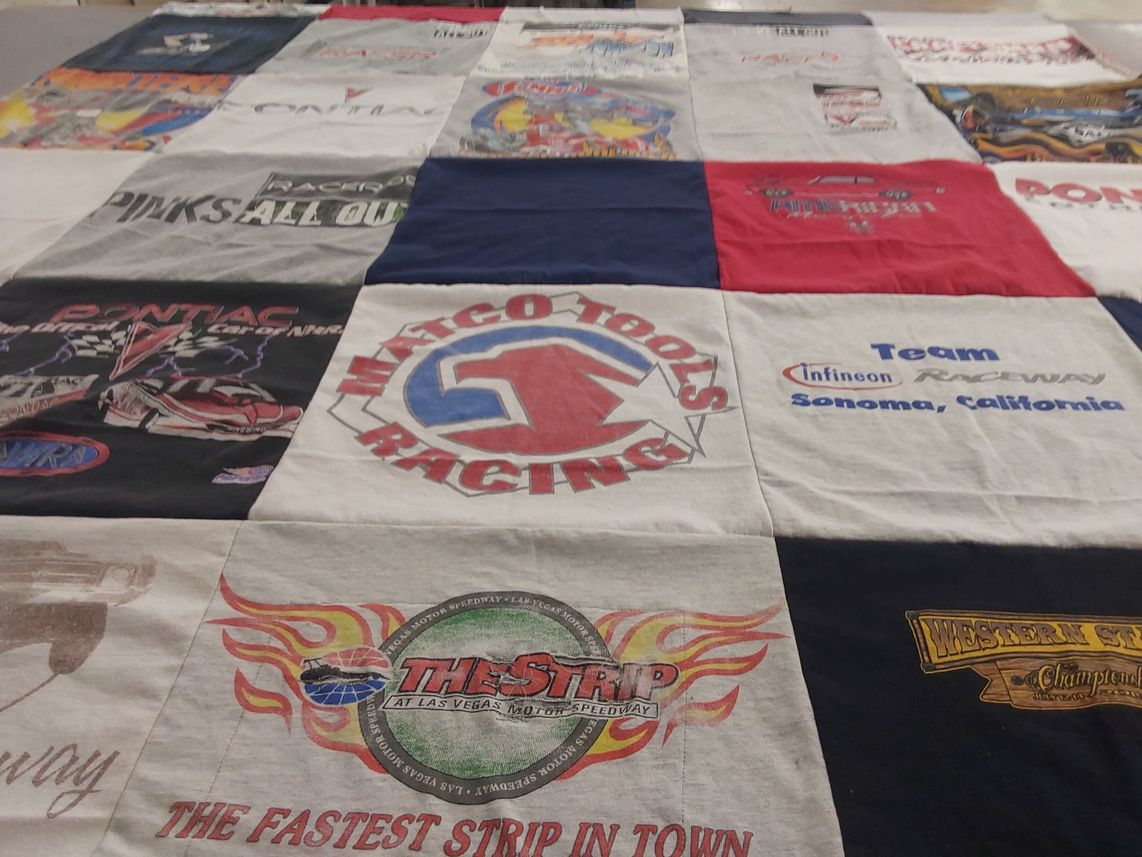 T-shirt quilt with racing themes by Lisa from CA