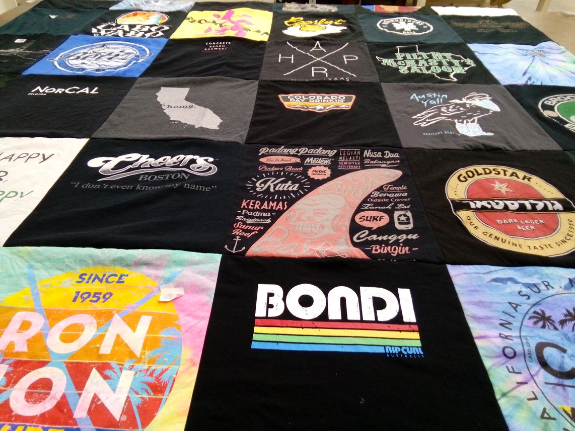 T-shirt quilt with travel, beach themes by Christine from CO
