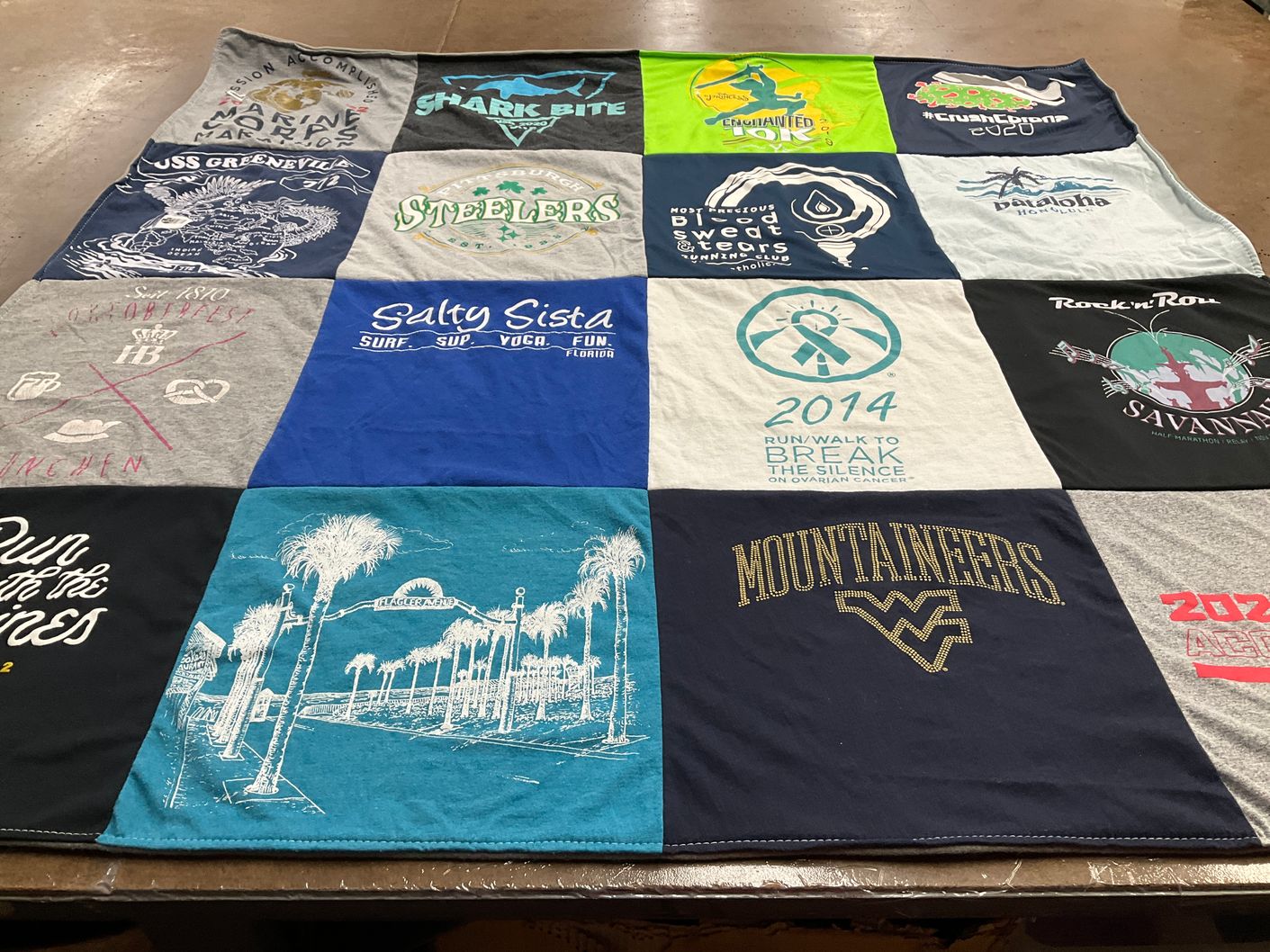 T-shirt quilt from west virginia university by Suzanne from FL