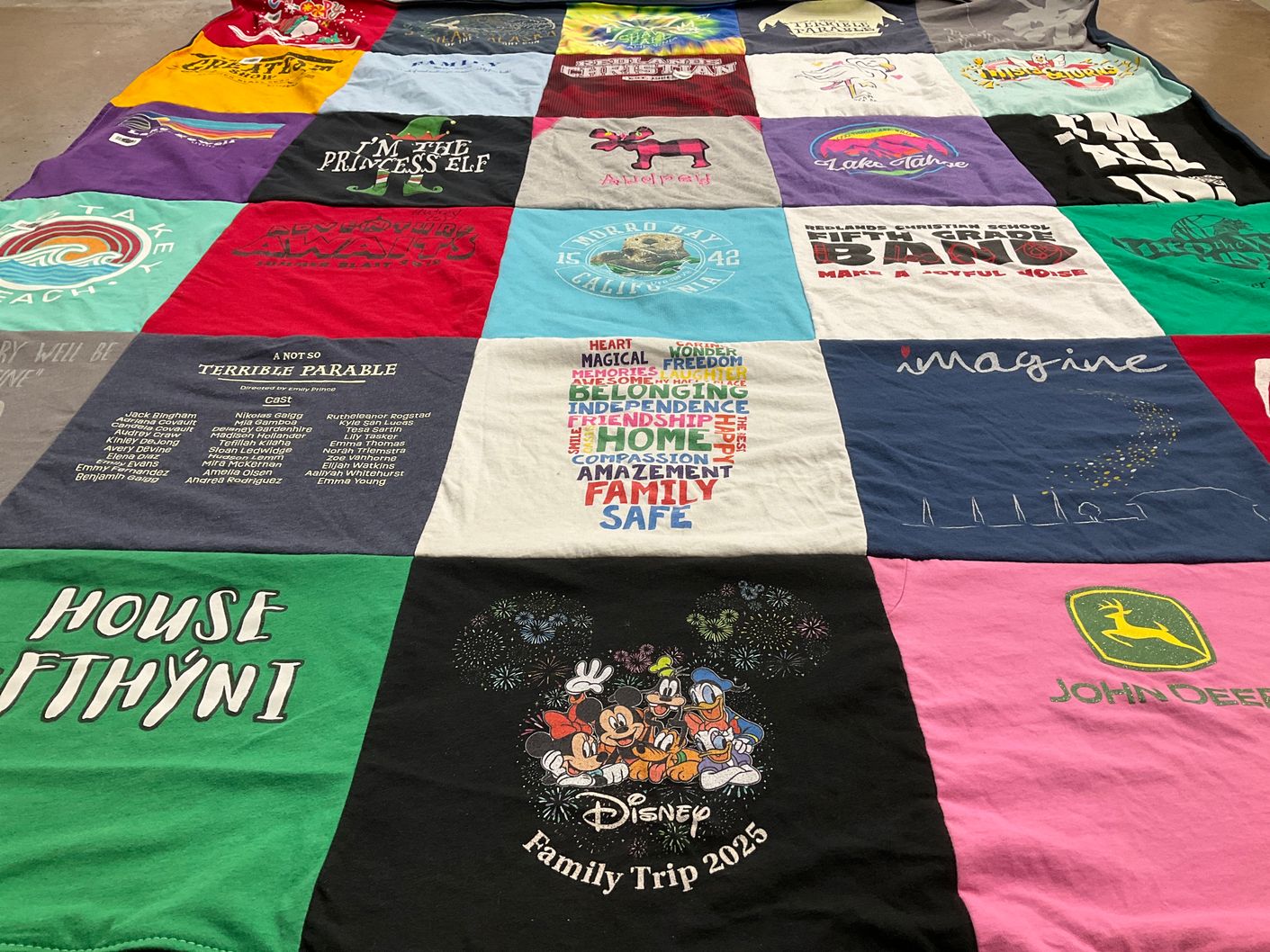 T-shirt quilt with disney, theater themes by Don from CA
