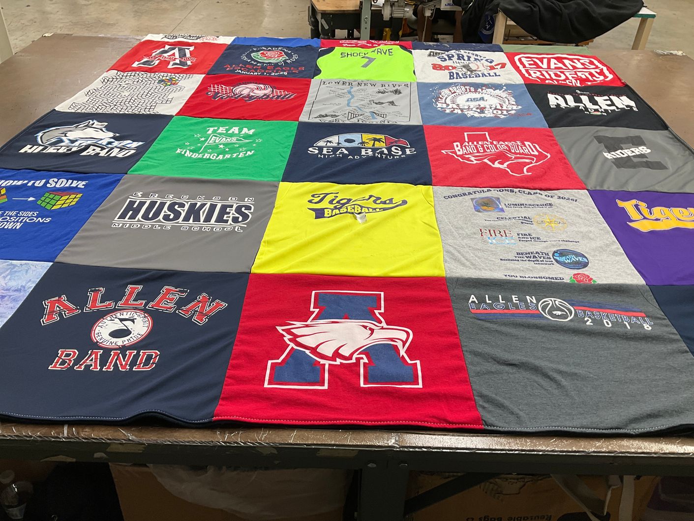 T-shirt quilt featuring allen eagles, huskies middle school by Michelle from TX