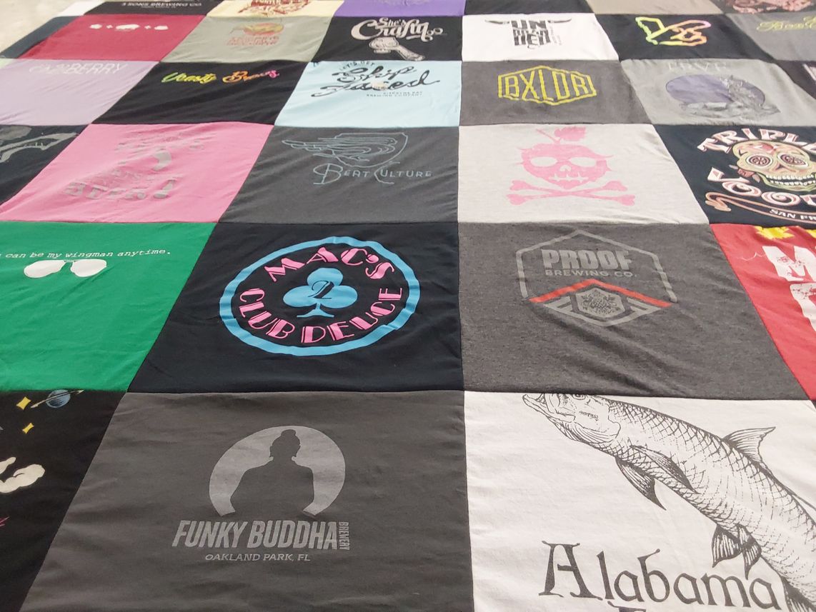 T-shirt quilt with beer, brewing themes by Michele from FL