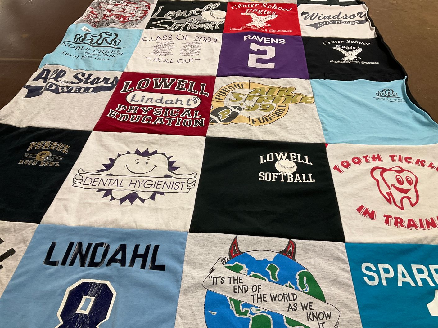 T-shirt quilt from lowell high school, purdue university by Michelle from IN