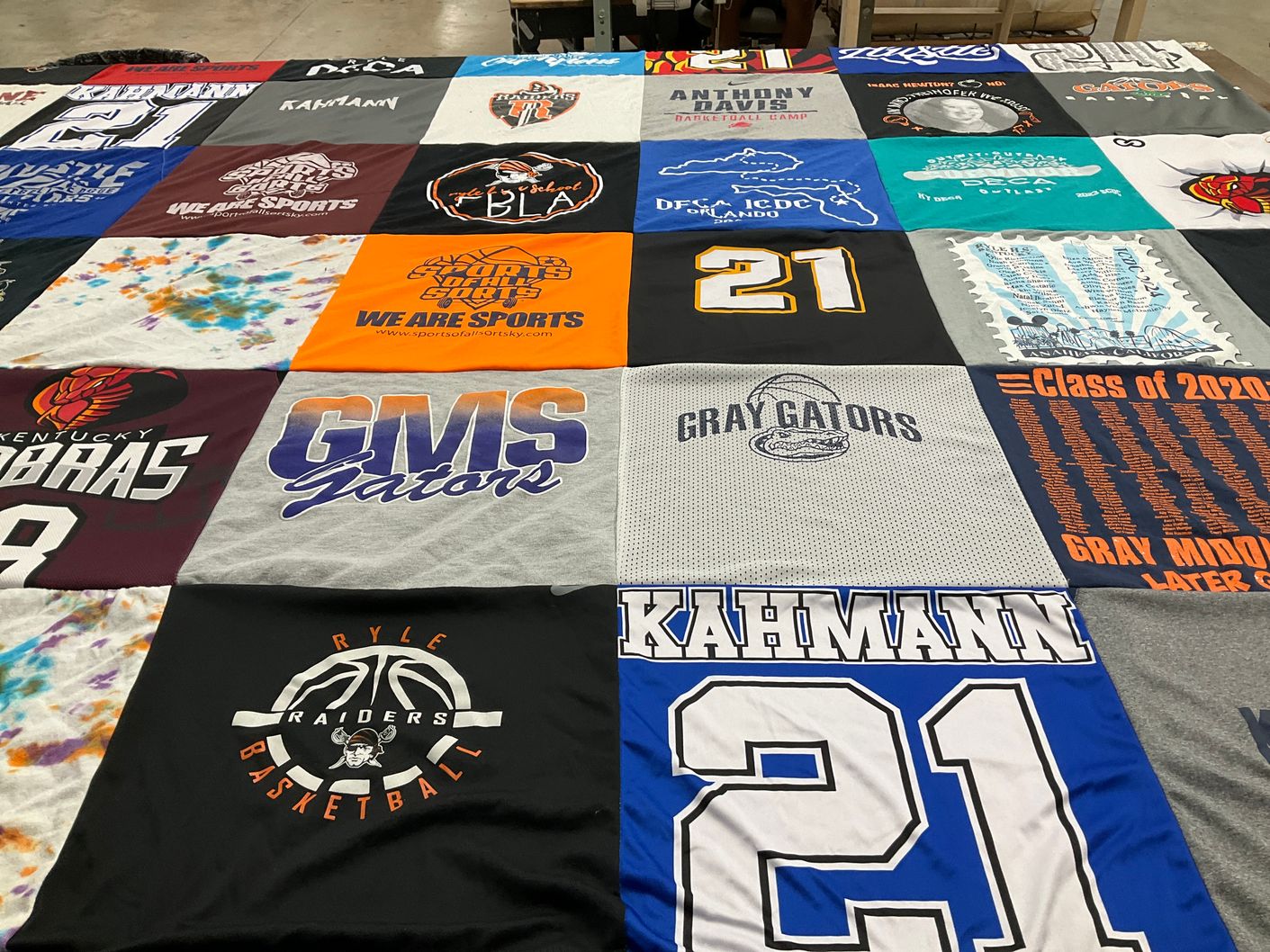 T-shirt quilt featuring ryle raiders, gms gators by Michelle from KY
