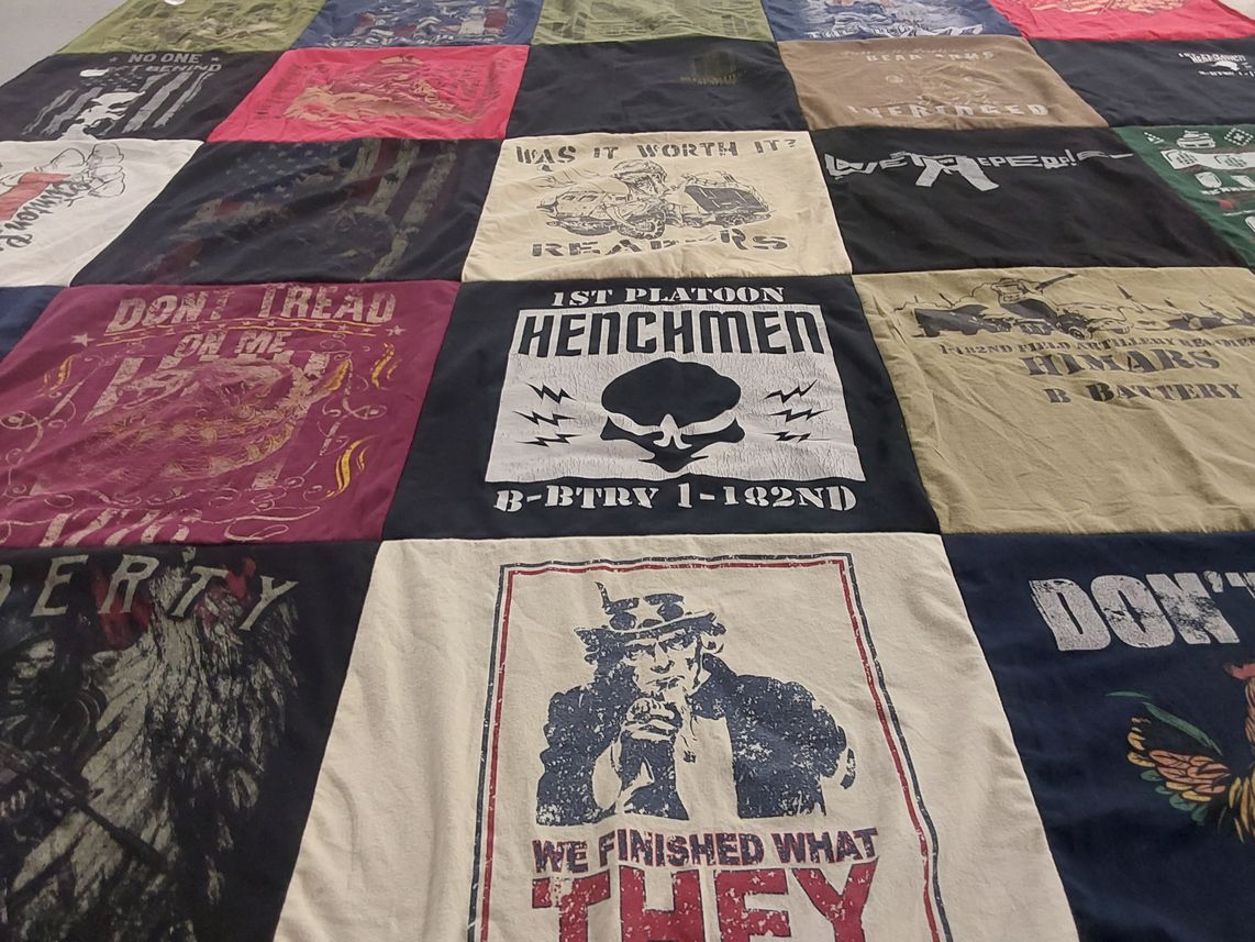 T-shirt quilt with military, patriotism themes by Amy from MI