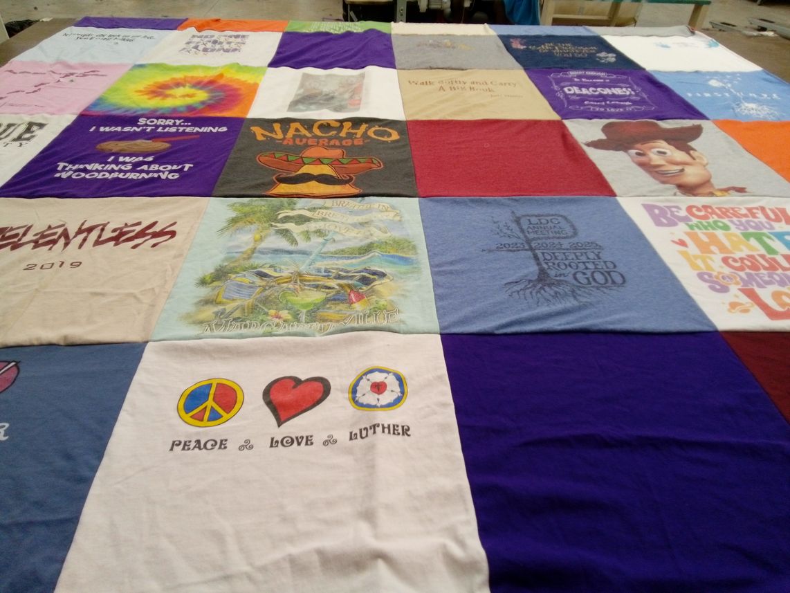 T-shirt quilt with art, crafts themes by Jody from IN