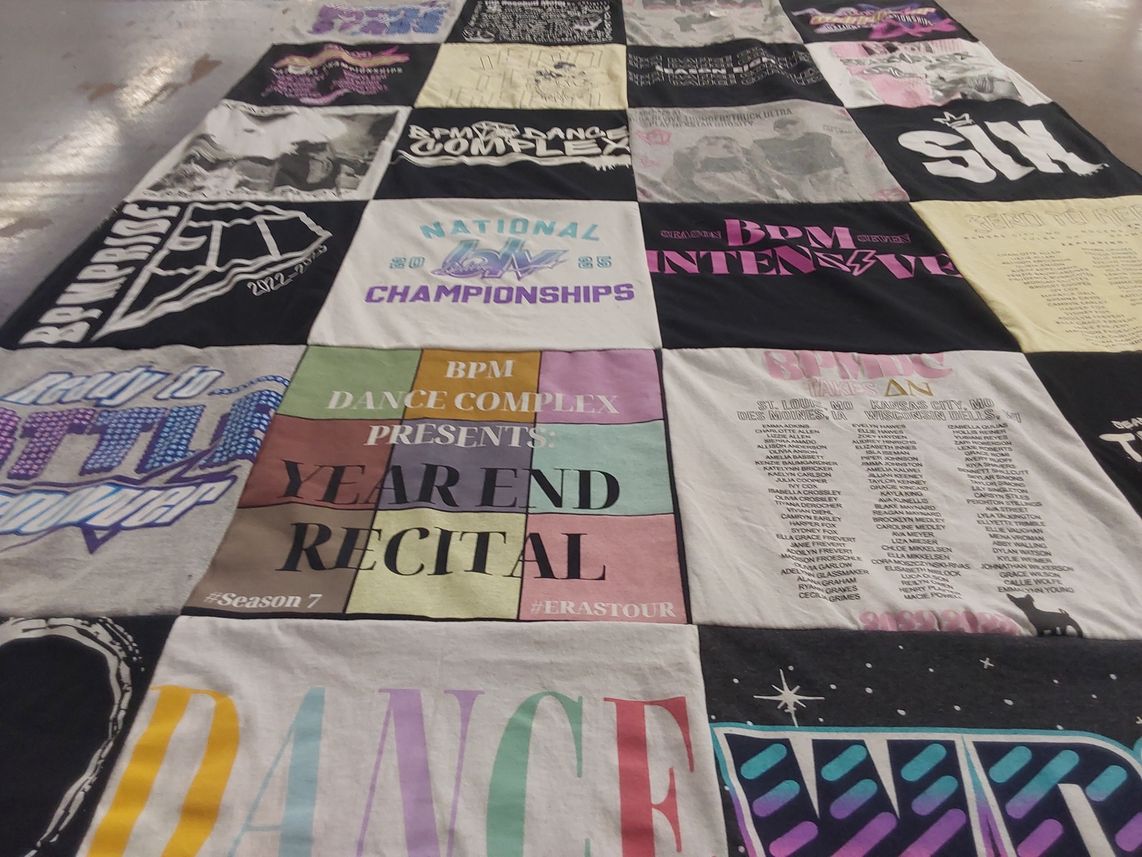 T-shirt quilt with dance themes by Lindsey from MO