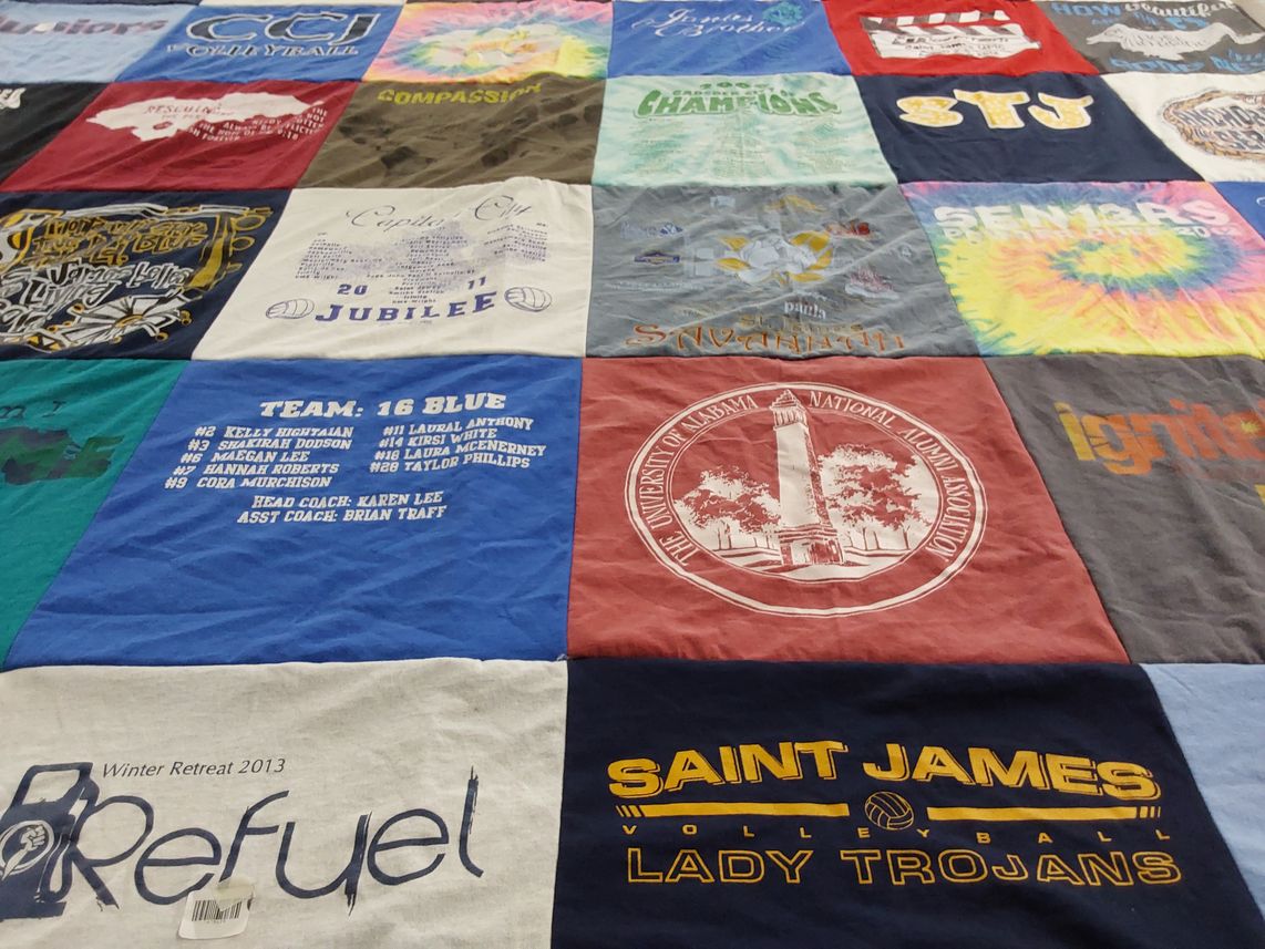 T-shirt quilt featuring saint james volleyball team by Cynthia from AL