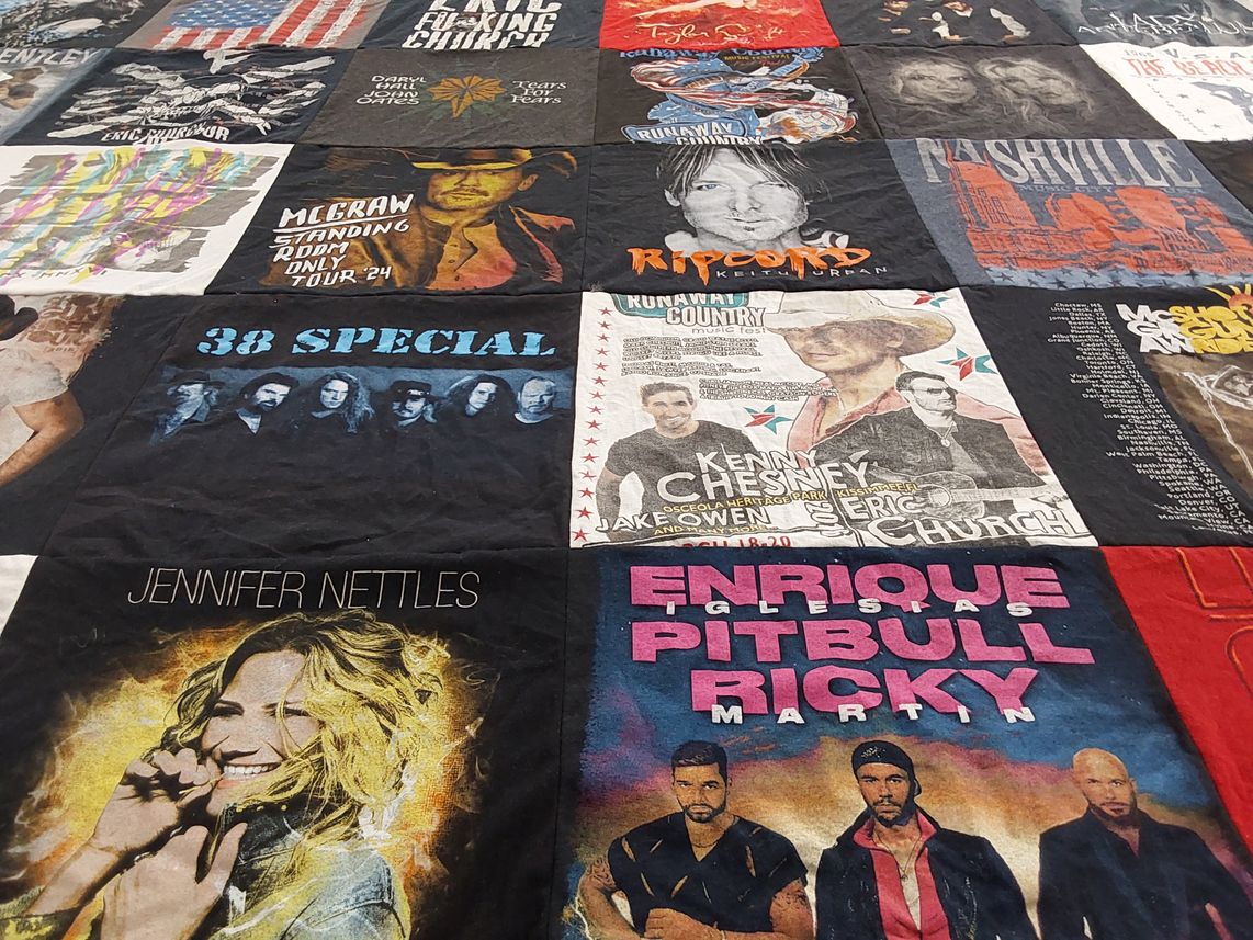 T-shirt quilt with country music, concerts themes by Donna from FL