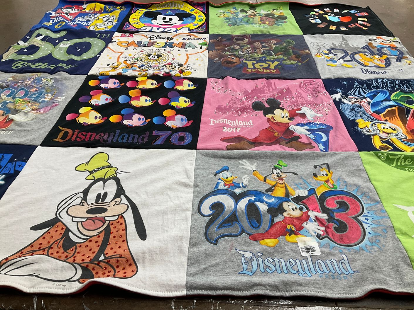 T-shirt quilt with disney, theme parks themes by Suzanne from CA