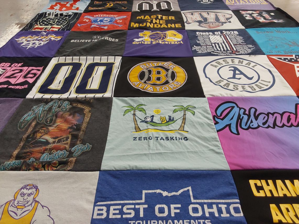 T-shirt quilt featuring butler aviators, arsenal baseball by Kate from OH