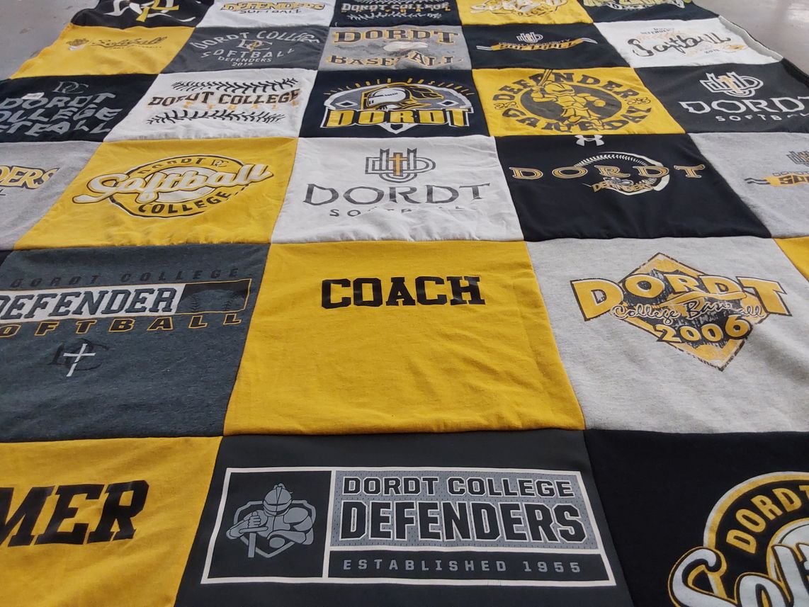 T-shirt quilt featuring dordt college defenders by Sam from IA