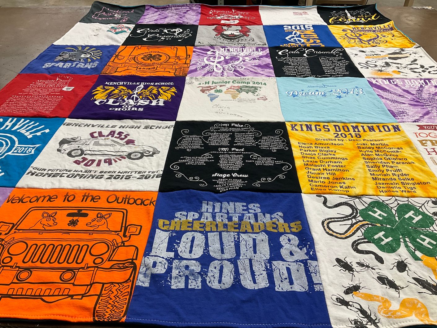 T-shirt quilt featuring spartan cheerleaders by Leslie from VA