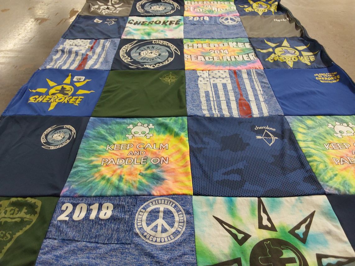 T-shirt quilt with paddle sports, camping themes by Chloe from NY