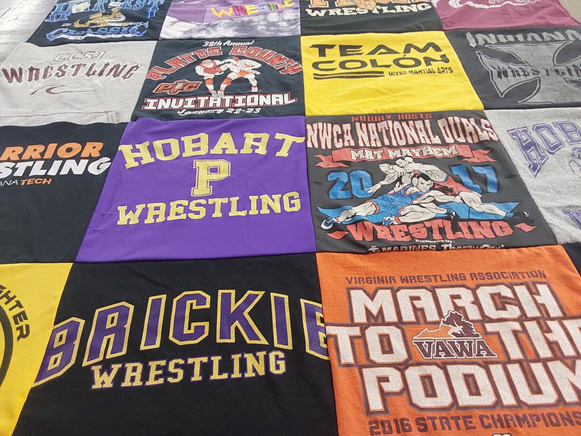 T-shirt quilt featuring warrior wrestling by Kimberly from IN