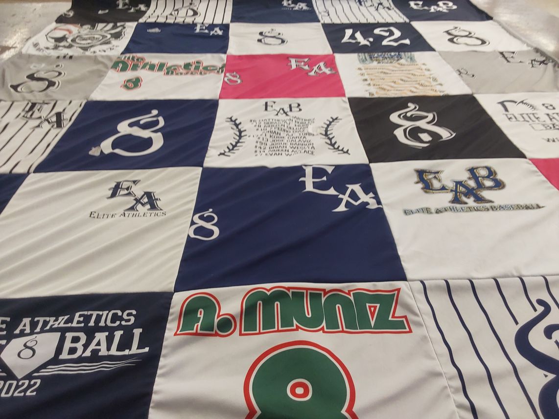 T-shirt quilt with baseball, sports themes by Felicia from TX