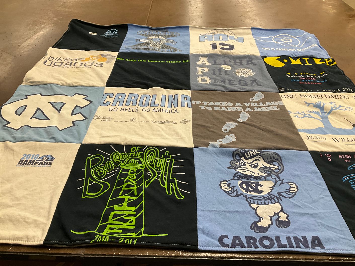 T-shirt quilt featuring north carolina tar heels by Lauren from NC