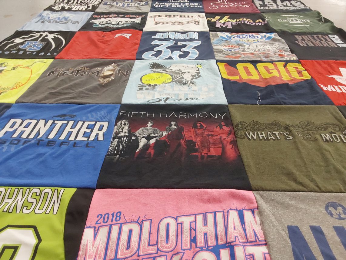 T-shirt quilt featuring panther softball team by Jessica from TX