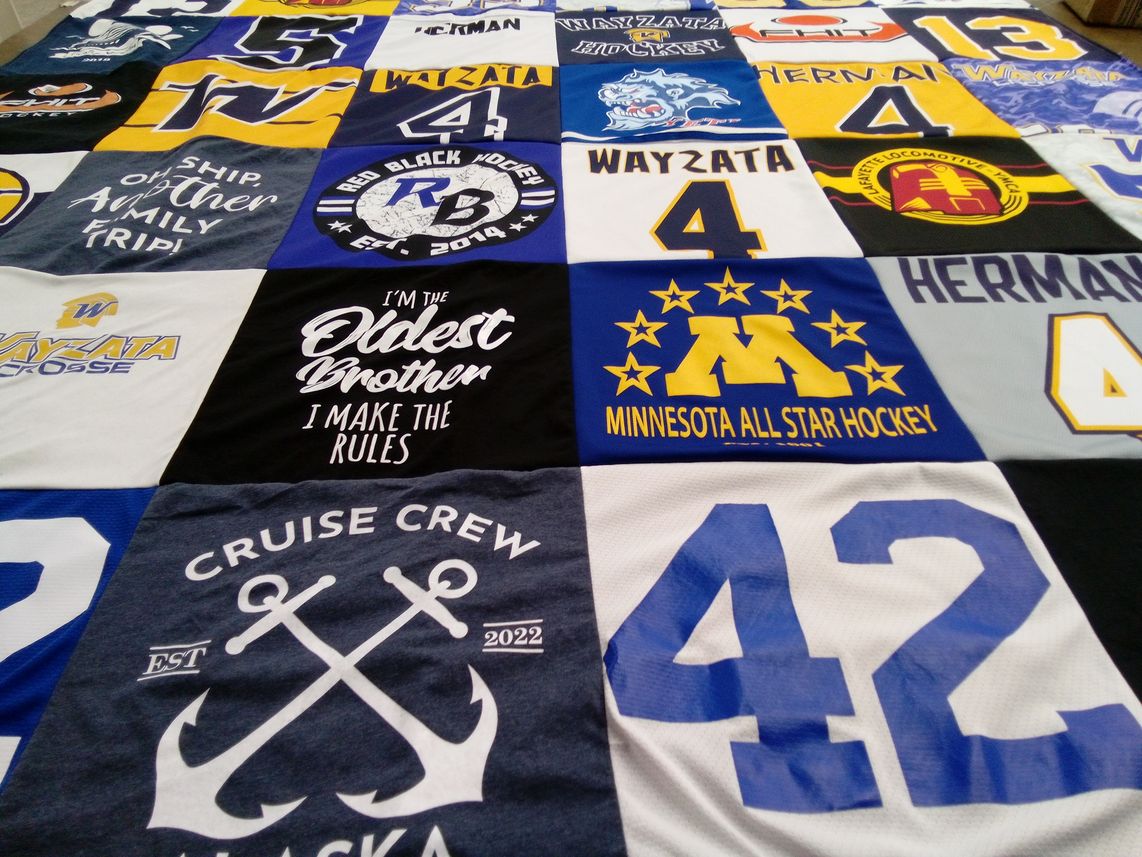 T-shirt quilt featuring minnesota all star hockey, wayzata hockey by Michele from MN