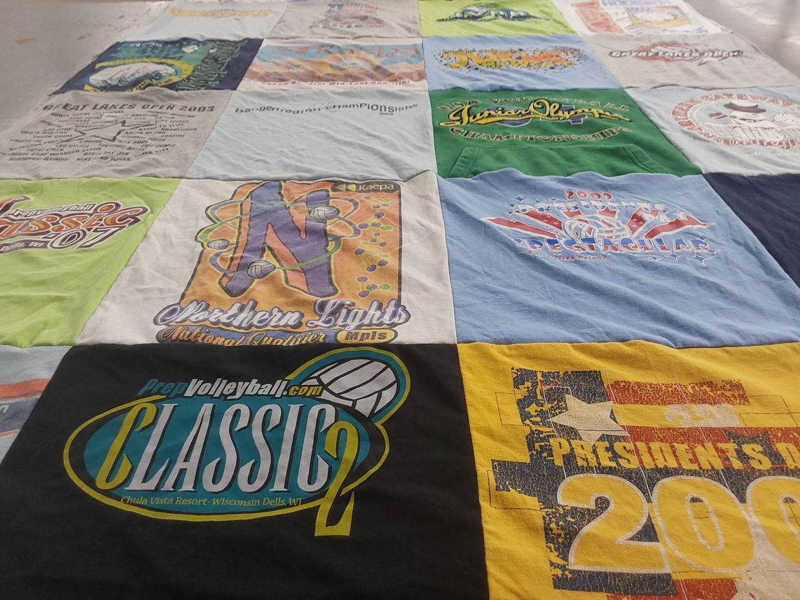 T-shirt quilt with volleyball, sports themes by Christine from VA